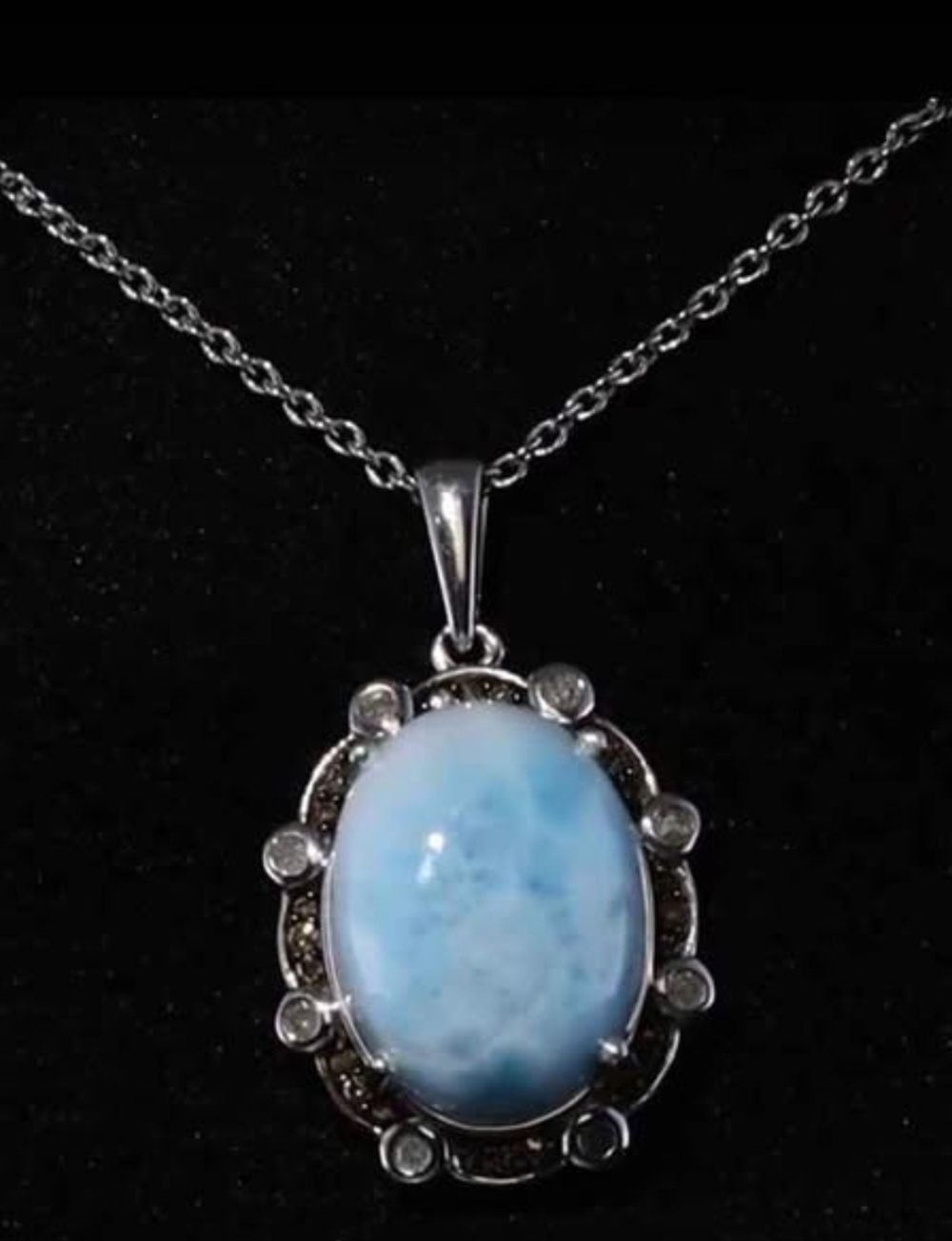 Larimar, Natural Champagne and White Diamond Pendant Necklace (20 Inches)